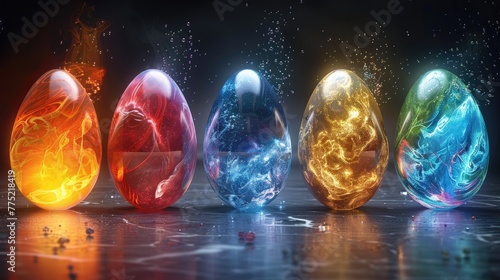 Easter eggs with images of natural phenomena, solid color background, 4k, ultra hd
