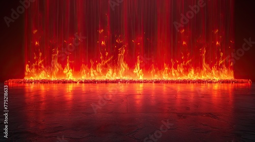 Fire-lit catwalk for fireplaces and heaters, solid color background, 4k, ultra hd
