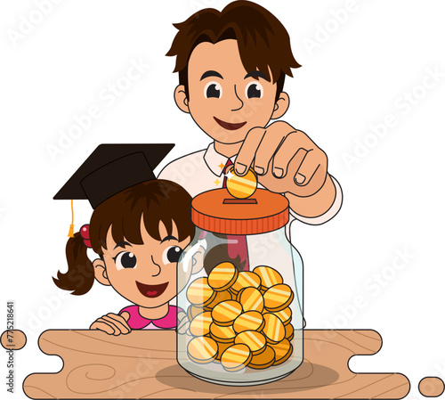 teaches children to save, the concept of financial management, saving small change, finances, coins in a jar, children saving