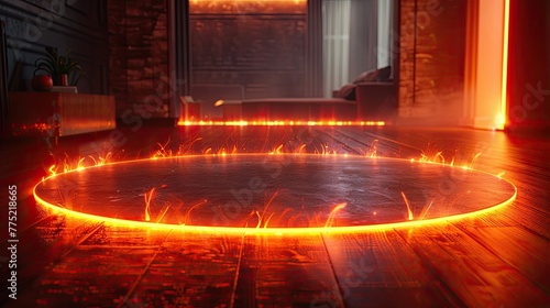 Fire ring lighted catwalk for fitness equipment, solid color background, 4k, ultra hd