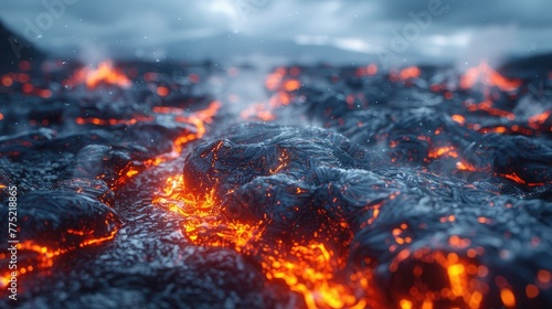 Ice floating in lava, solid color background, 4k, ultra hd