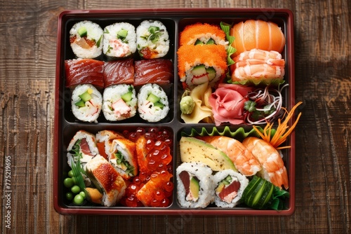 Sushi Assortment in Stylish Bento Presentation