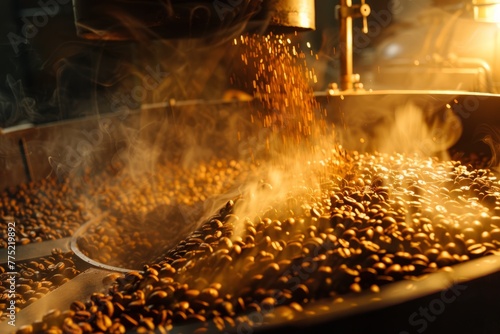 Aromatic Coffee Beans Roasting in a Drum Roaster © Ilia Nesolenyi