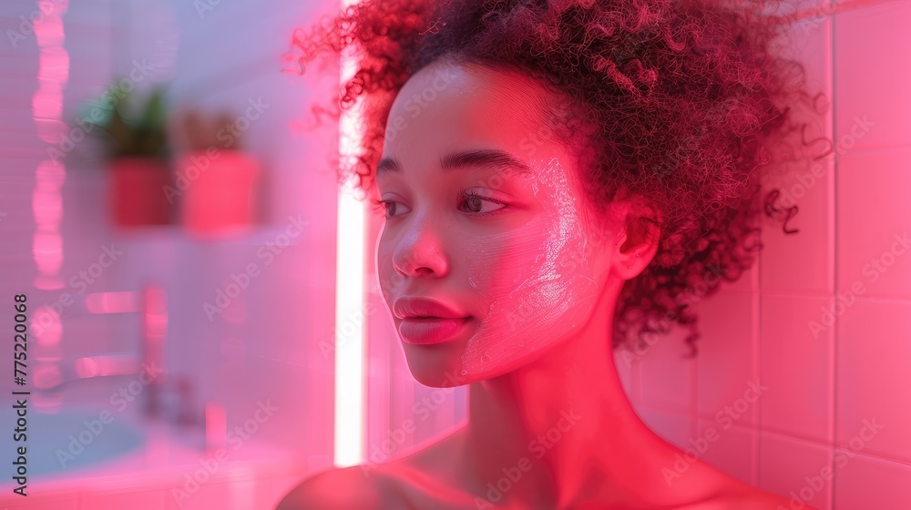 Fototapeta premium Smart mirrors that can analyze skin condition and suggest care, solid color background, 4k, ultra hd