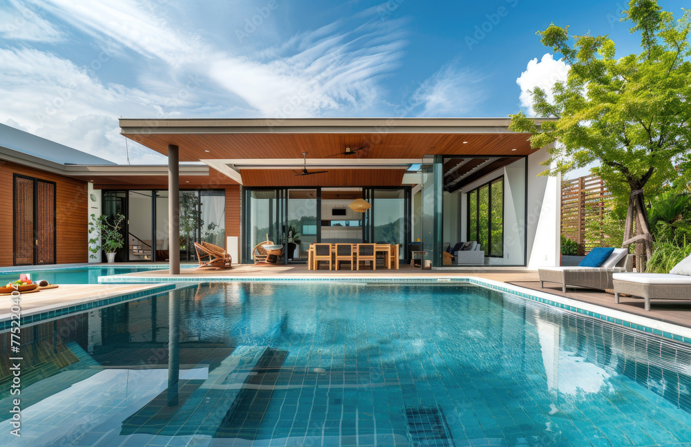 Modern and luxurious swimming pool villa with garden 