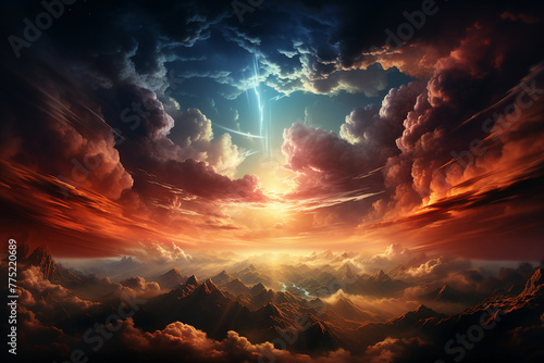 Photo wallpaper conceptual image made with generative AI of magic sky way to heaven photo
