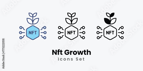 Nft Growth Icons set thin line and glyph vector icon illustration