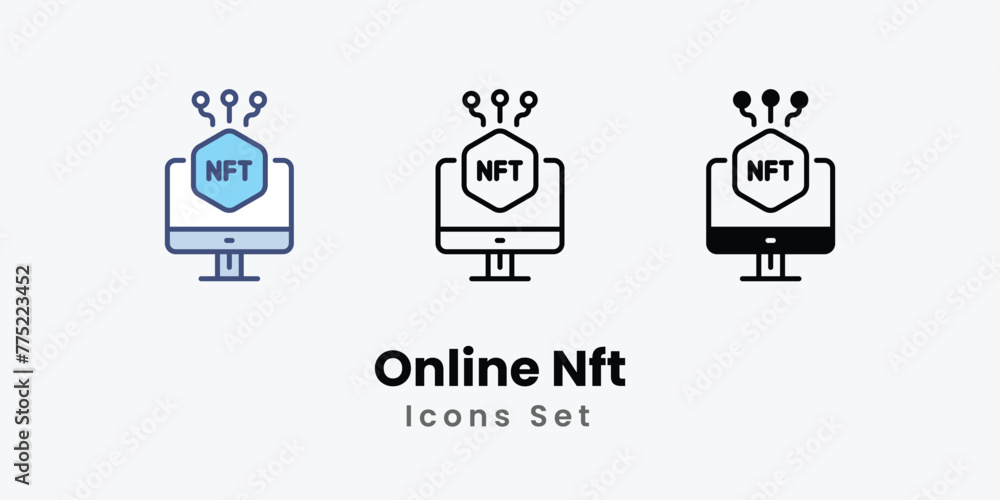 Online Nft Icons set thin line and glyph vector icon illustration Online Nft Icons set thin line and glyph vector icon illustration