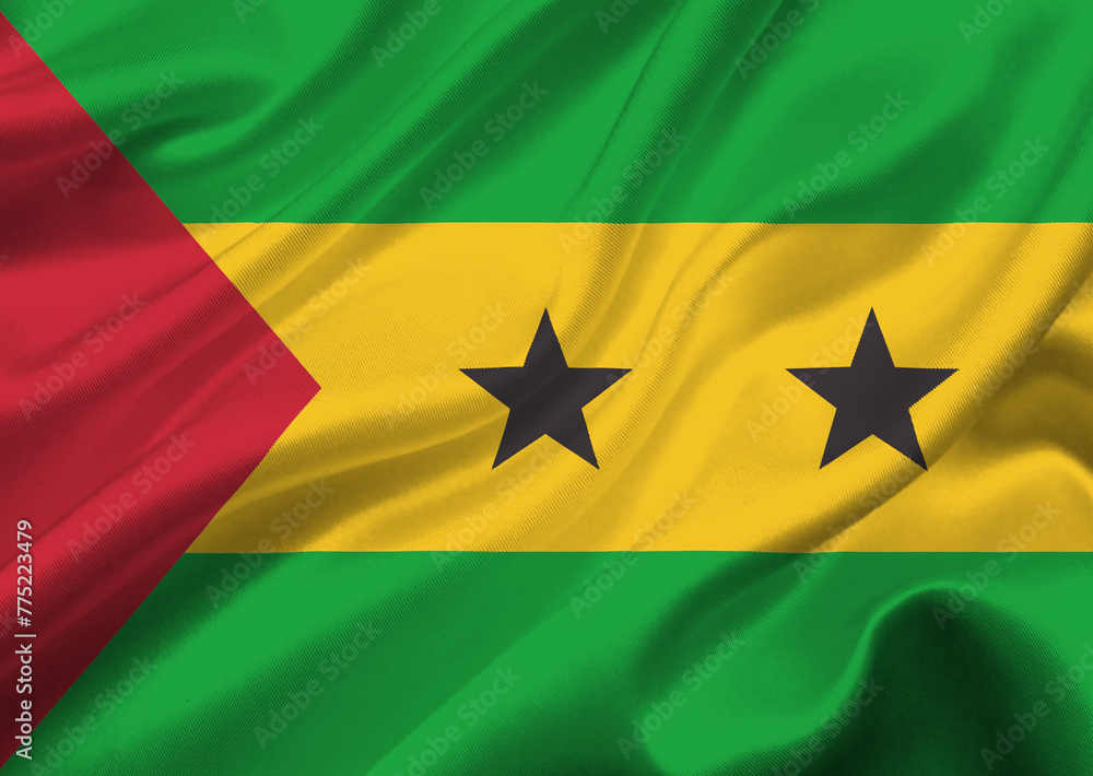 Sao Tome flag waving in the wind. Sao Tome flag waving in the wind.