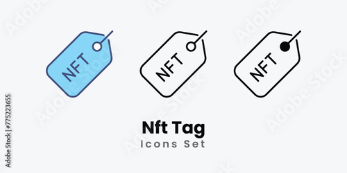 Nft Tag Icons set thin line and glyph vector icon illustration