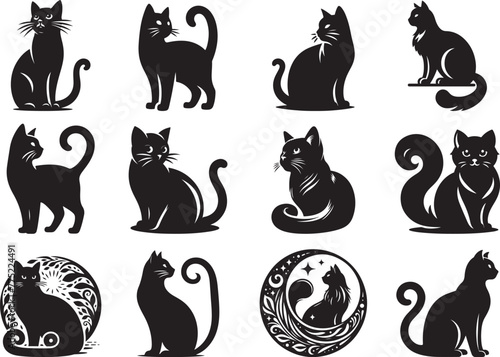Cat Silhouette Vector Illustration set