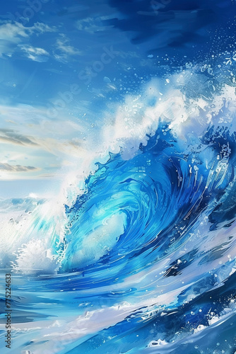 Dynamic Blue Ocean Wave, Close-Up View