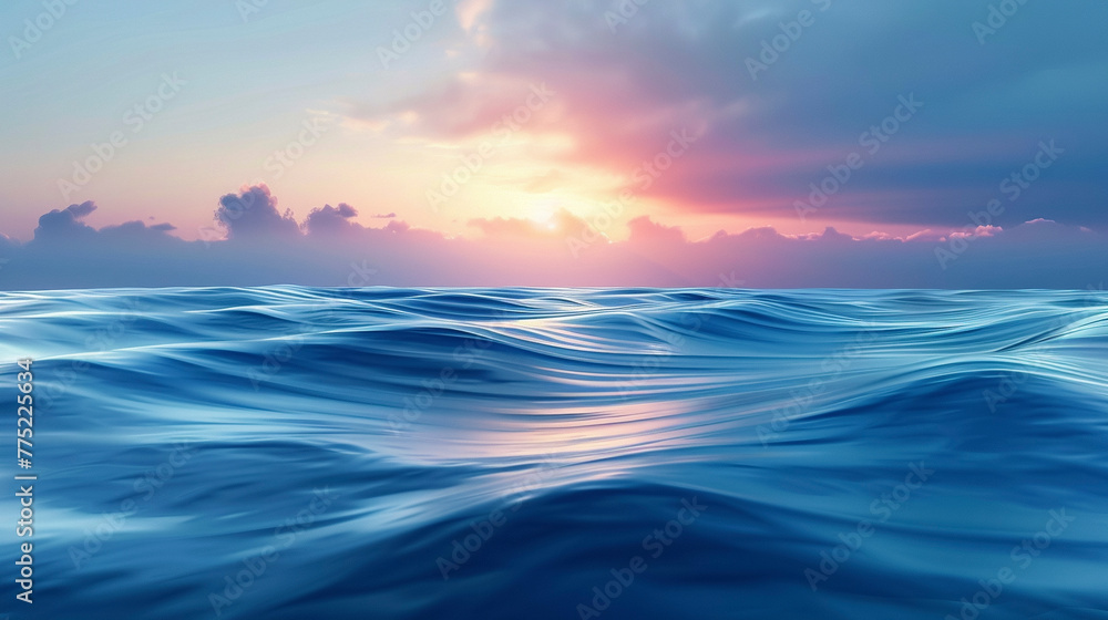 Obraz premium Soothing Seascape, Pink Sunset Glow Reflecting on Still Ocean Waters