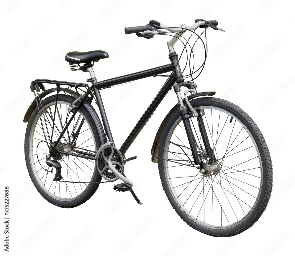 City black bicycle isolated on transparent background