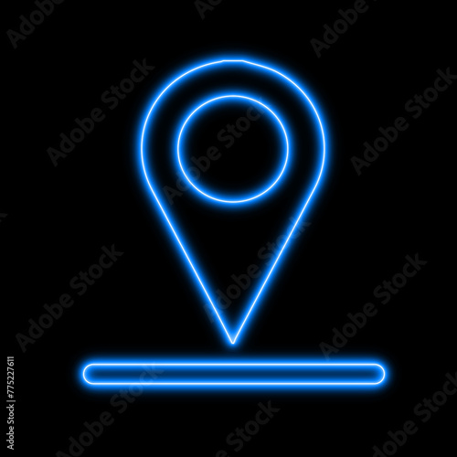 Neon location pin icon. Glowing neon marker sign, outline pointer pictogram