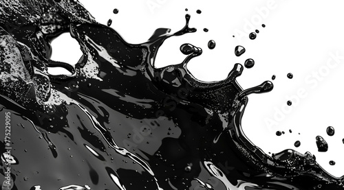 Shiny black liquid splash isolated on transparent background