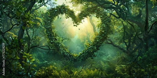 A nature heart crowned within a lush forest, a scene from a verdant fantasy