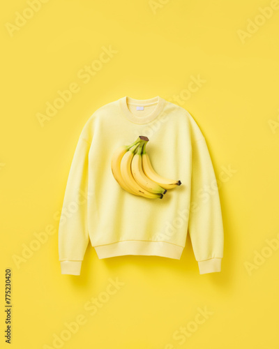 Yellow sweatshirt with banana fruits. Fashion clothes concept