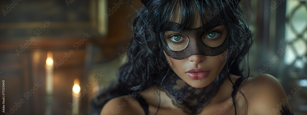 Girl In A Carnival Costume.  Illustration On The Theme Of Cinema And Fantasy, Films And Comics. Generative AI	
