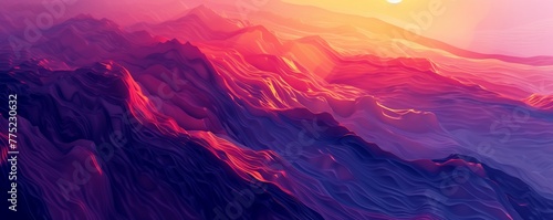 Abstract colorful mountain landscape at sunset