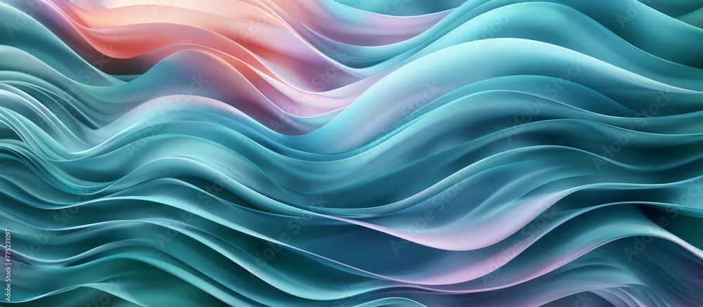 Smooth abstract teal blue background with silky waves, Abstract wavy flowing background, AI generated - obrazy, fototapety, plakaty 
