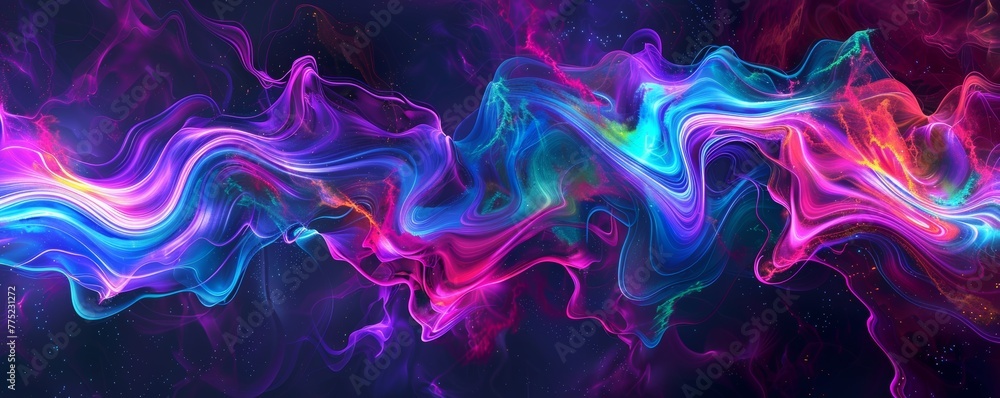 Abstract colorful smoke waves on dark background