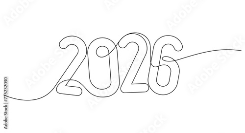 continuous line drawing 2026 number design logo minimalism concept celebration illustration