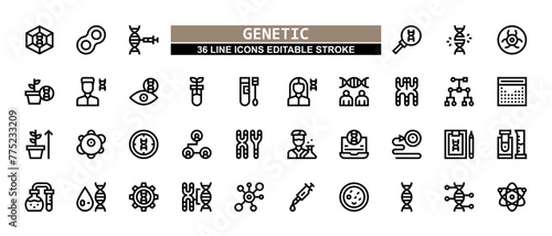 36 Genetic Line Icons Set Pack Editable Stroke Vector Illustration. photo