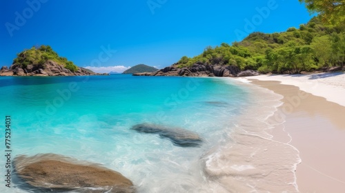 Clear waters and green vegetation at pristine beach