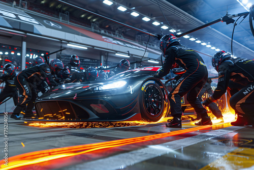 High-Octane Pit Stop Teamwork in a Nighttime Race © Centric 