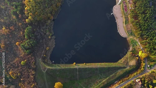 Aerial view of sumaricko jezero lake surrounded by lush greenery in Serbia photo