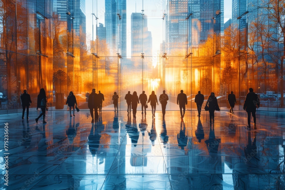 Corporate city scene: Abstract motion blur of professionals in office downtown Corporate city scene: Abstract motion blur of professionals in office downtown