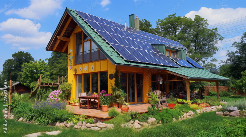 Eco Friendly Family Building Solar Powered Green Home, Sustainable Living