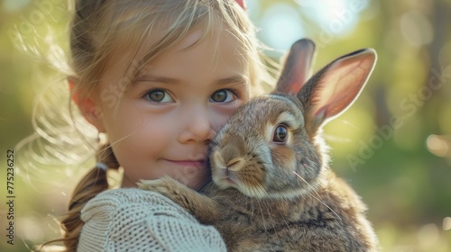 Little Girl Holding Rabbit