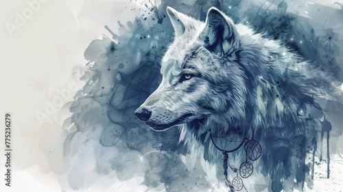 Wolf and Dream Catcher Painting © olegganko