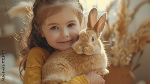 Little Girl Holding Rabbit