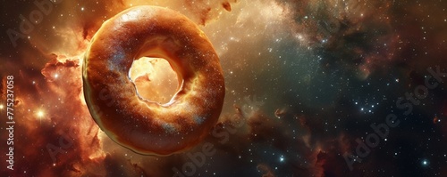 Surreal space scene with giant donut photo
