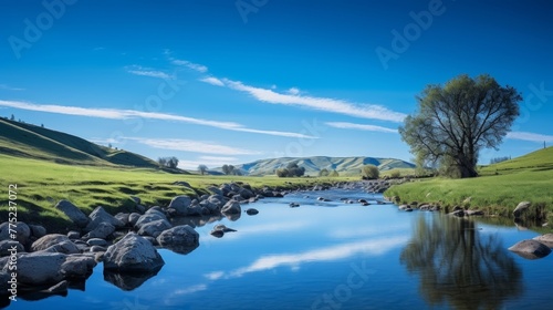 Serene river under a clear blue sky in nature background