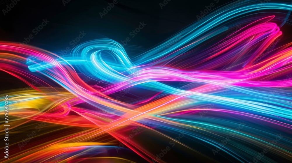 Fototapeta premium Colorful light trails with dark background