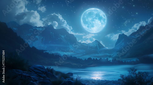 beauty of a moonlit landscape #775237684