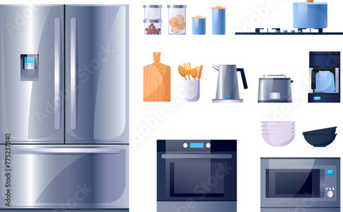 Kitchen utensils and appliances for cooking, vector flat icons set photo