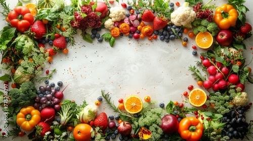 An AI-designed image featuring a picture frame made of colorful salad ingredients, presented on a white backdrop, celebrating the freshness and simplicity of vegetables in minimalist artistry