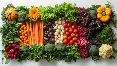 An AI-generated image of a picture frame created from an array of fresh root vegetables - carrots, beets, and turnips - showcased on a pristine white background, where the vibrant oranges, reds