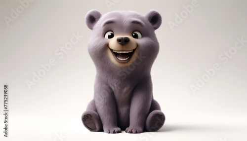 3D Caricature: Cheerful Sitting Bear Illustration, Lavender Bear Caricature: 3D Illustration , Cheerful Sitting Bear: Wide Format 3D Caricature © Pankaj