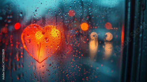 Illuminated heart shape on rainy window © LabirintStudio