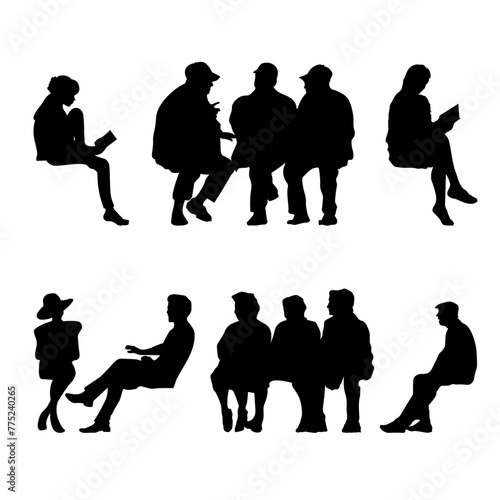 Silhouettes of people sitting on a bench or chair