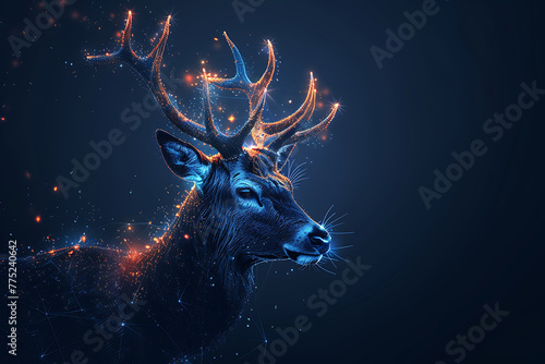 Gorgeous deer illustration blending digital wireframe polygons with line and dot technology, perfect for contemporary design projects and wildlife-themed creations © Evhen Pylypchuk