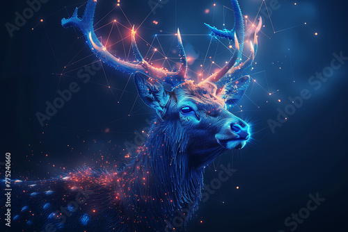 Gorgeous deer illustration blending digital wireframe polygons with line and dot technology, perfect for contemporary design projects and wildlife-themed creations