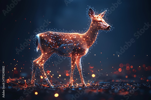 Gorgeous deer illustration blending digital wireframe polygons with line and dot technology  perfect for contemporary design projects and wildlife-themed creations
