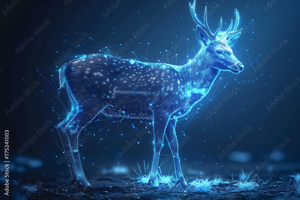 Gorgeous deer illustration blending digital wireframe polygons with line and dot technology, perfect for contemporary design projects and wildlife-themed creations Gorgeous deer illustration blending digital wireframe polygons with line and dot technology, perfect for contemporary design projects and wildlife-themed creations